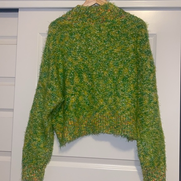 FREE PEOPLE Stardust Slouchy Mock Neck Pullover Sweater M Lemon Lime Green NEW - Picture 8 of 8